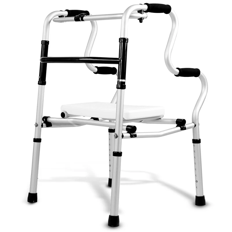 Foldable Walker for Adult Professional Lightweight Aluminium Alloy Walking Stick with Seat Height Adjustable Walkers for Elderly