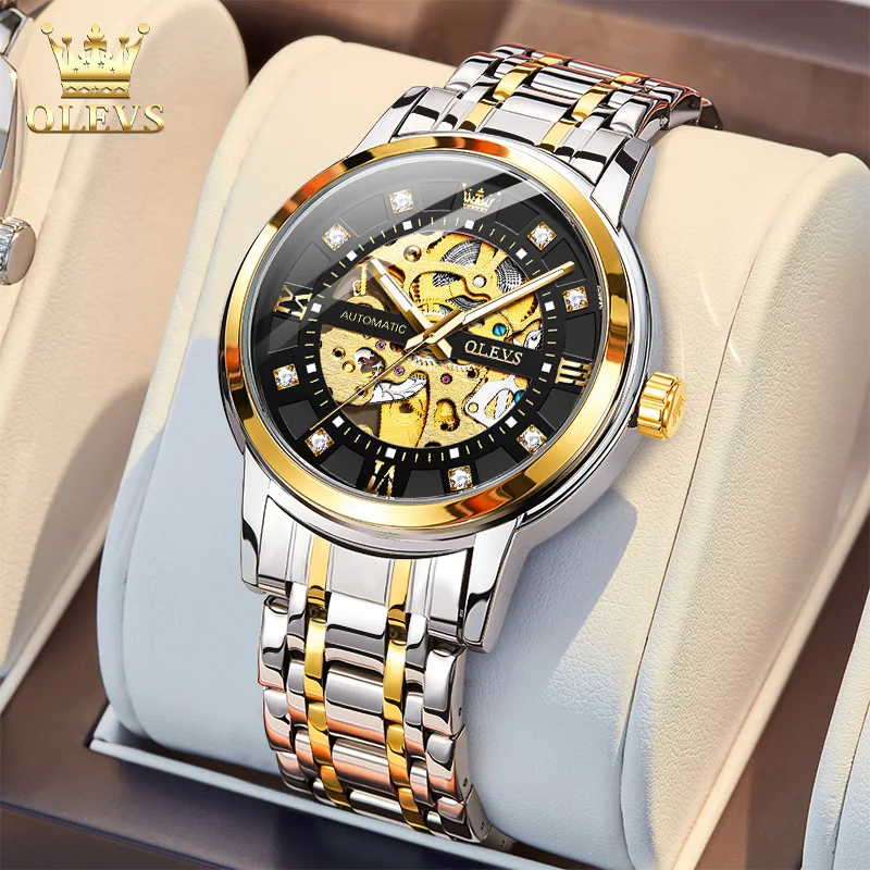 OLEVSTopBrandAutomaticWatchesforManOriginalSkeletonWaterproofStainlessSteelElegant