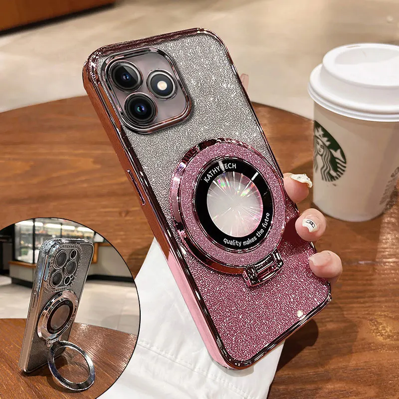 

Redmi 12 5G Case With Ring Magnetic Bracket,Luxury Glitter Cover For Xiaomi Redmi 12 5G 13C 4G Case Luxury with Holder Redmi12