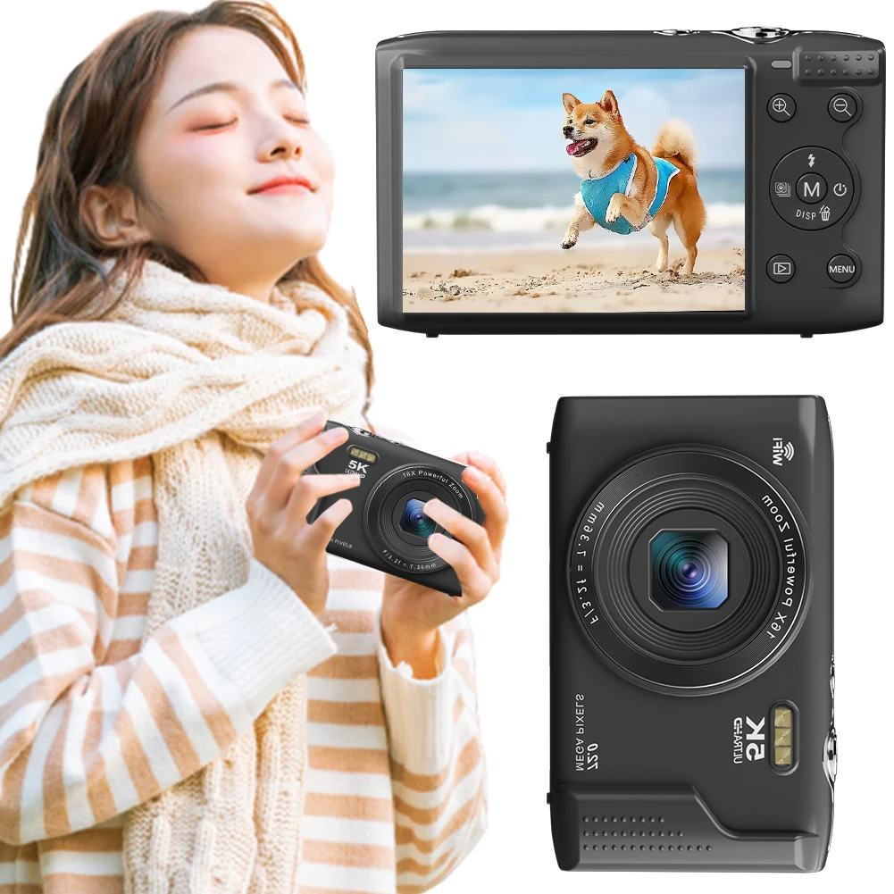 Appareil Photo Numérique 5K 64MP Avec WiFi – Objectifs Grand Angle Et Macro, Autofocus, Fonction Webcam – Idéal Pour Débutants Et Vlog