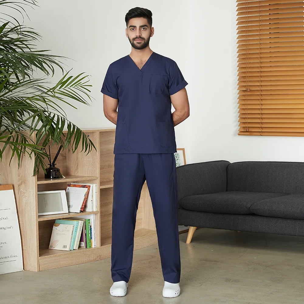 Anesthesiologist Surgical Gown Short Sleeve Scrub men's V-neck Pharmacy Suit Dentist Hospital Doctor Nurse Work Clothes Unisex medical uniform