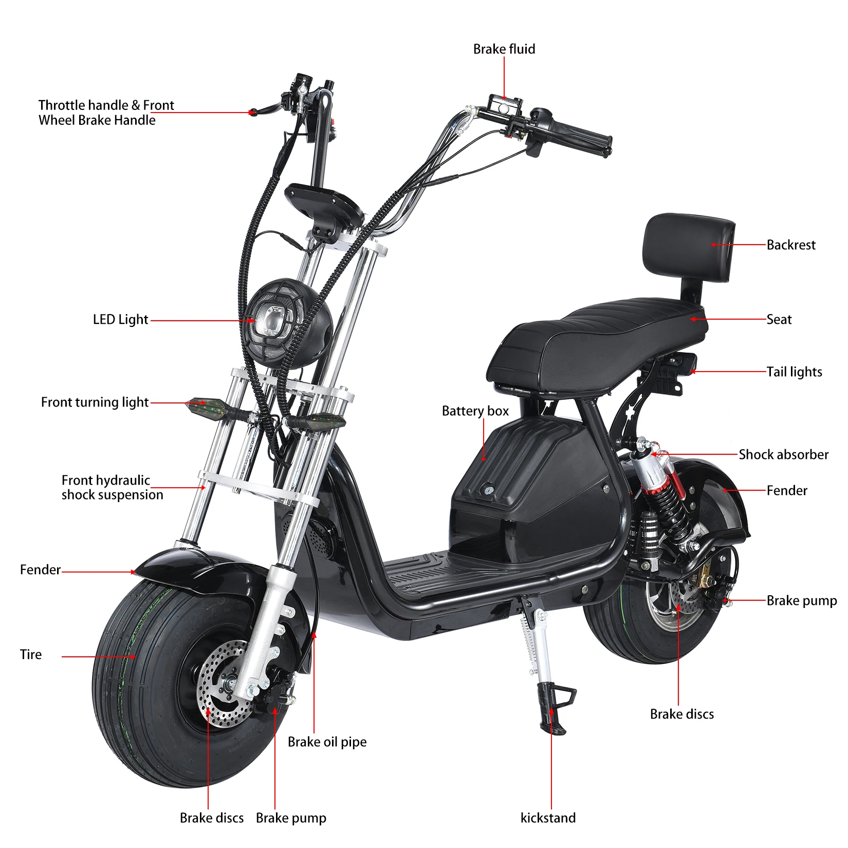15 Inch Fat Tire Adults City coco Electric Scooter 2000W Motor 45KM/H Max Speed 20AH Removable battery Max Load 200KG USA Stock