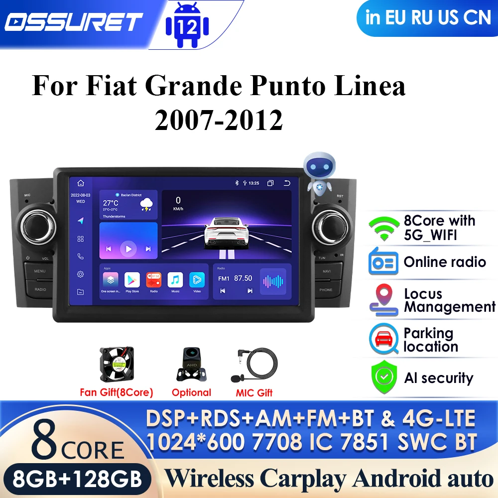 

Carplay 4G 7"AI System Car Radio Android for FIAT Grande Punto Linea 2007-2012 Multimedia Player Navigation GPS 2 Din Stereo DSP