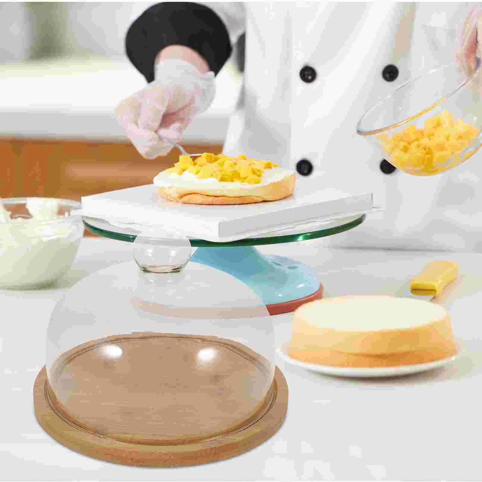 

Server Glass Lid Food Cover Bride Wood Display Stand Cake Holder with Dome Durable Plate