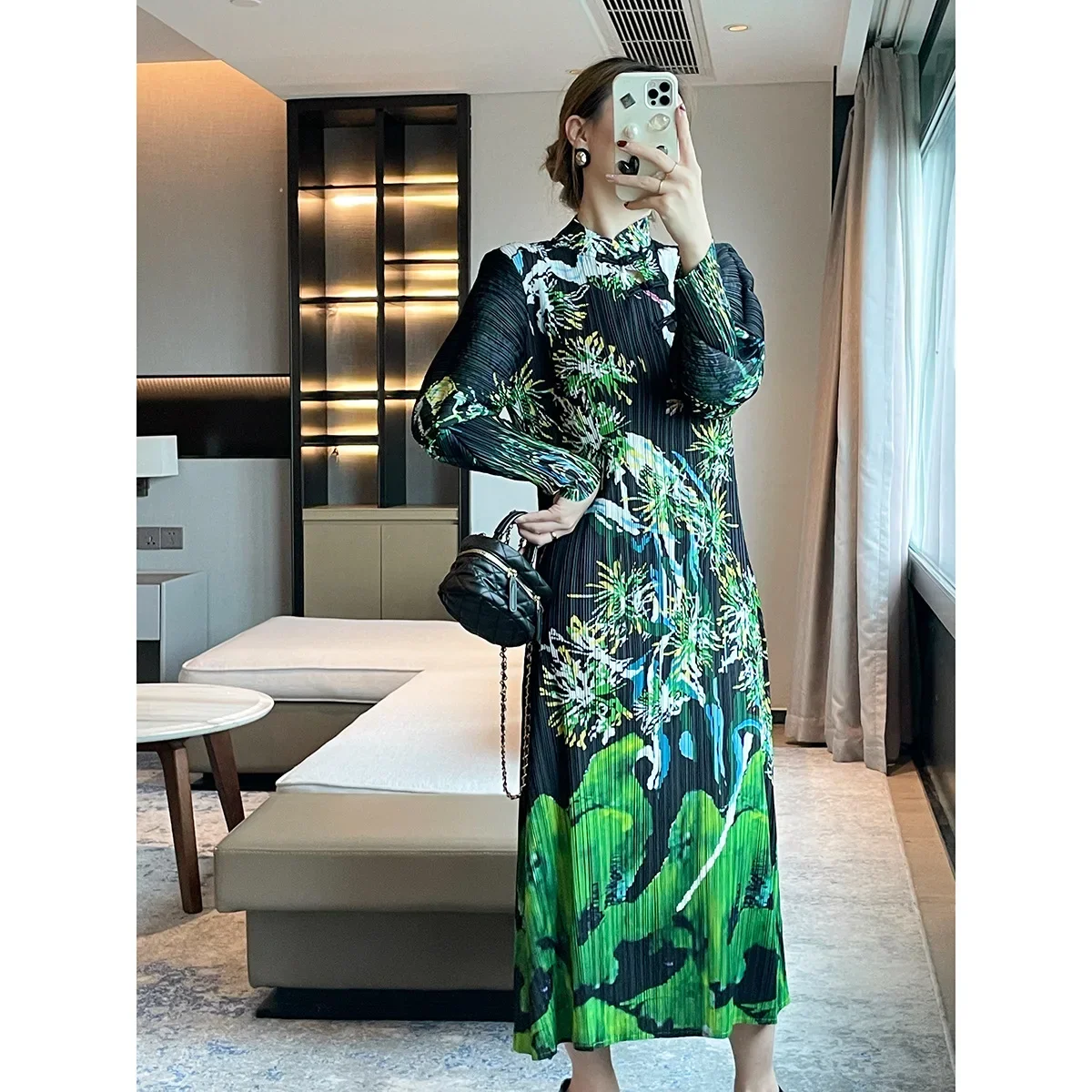 

Женское плиссированное платье миаке, Длинное Элегантное облегающее платье с французским принтом, летающее платье, осень 2023