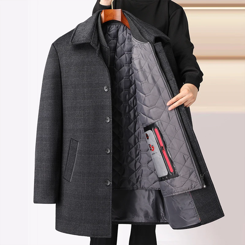 Manteau en laine pour hommes avec poignées en duvet intérieures amovibles, veste formelle pour hommes, haute qualité, mode d'hiver, nouveau, 2023