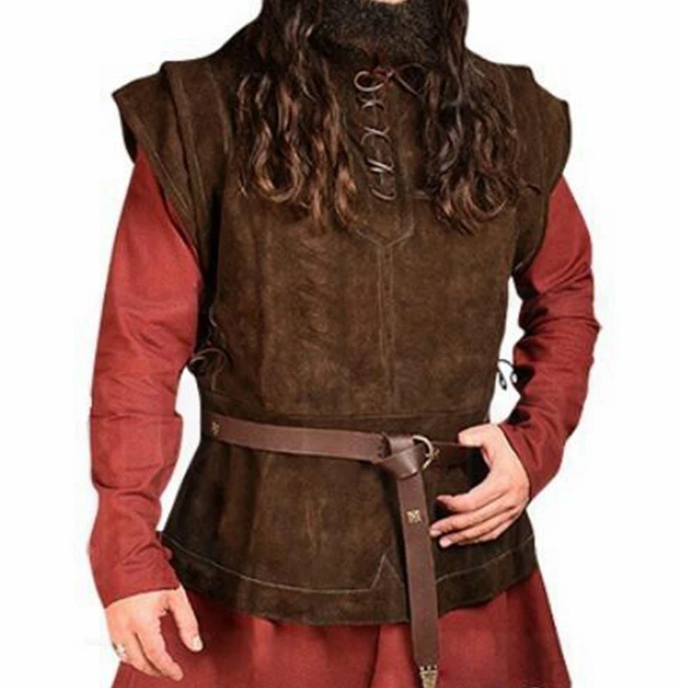 Medieval Vest Mens LARP Viking Pirate Vest Costume Waistcoat Lace Up Halloween Costumes