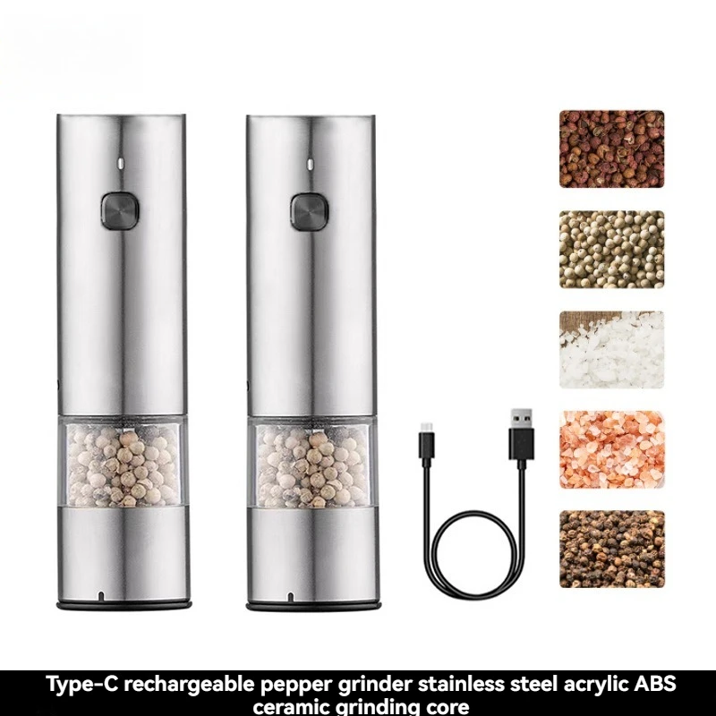 USB Rechargeable Electric Salt and Pepper Grinder Adjustable Coarseness Large Capacity Auto Spices Grinders Kitchen Cooking Tool