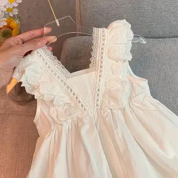 Princess Kids Girls Dresses 2022 New Summer Lace Princess Dresses Children Solid Color Clothing Baby Wedding Party Vestidos 1