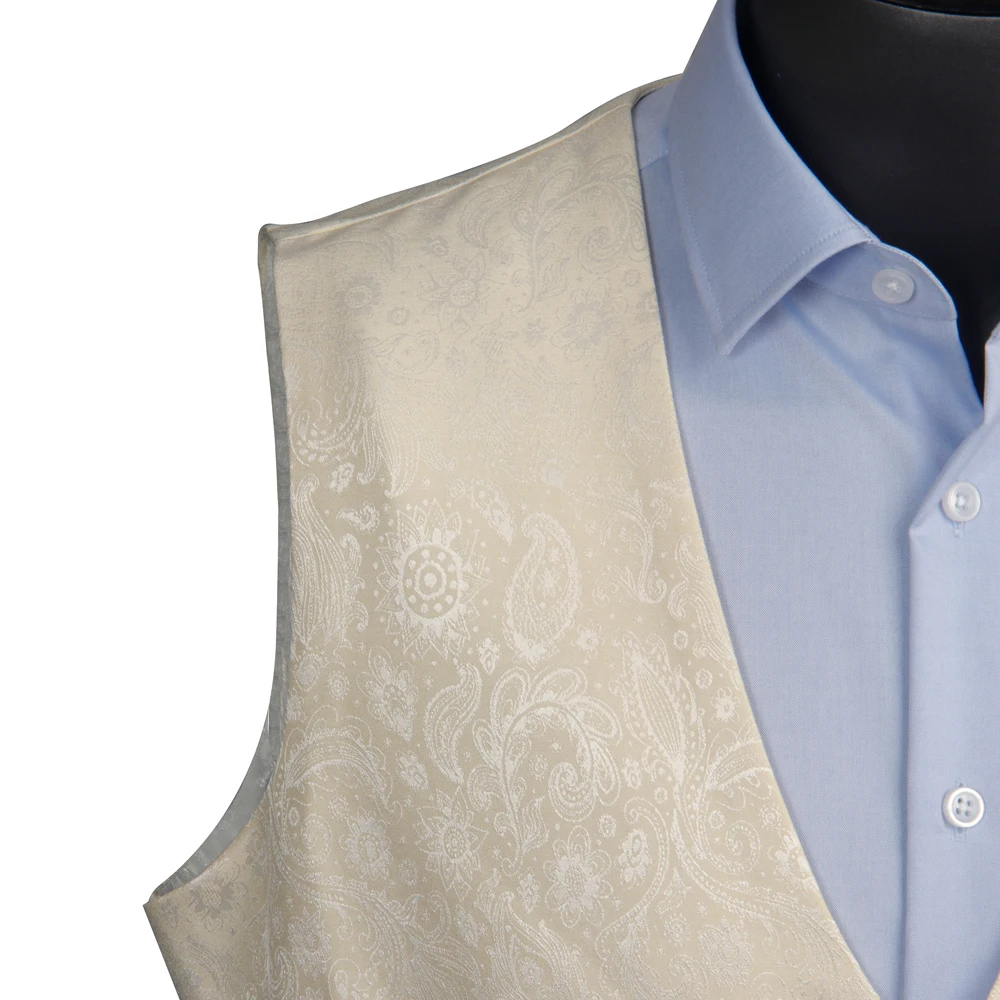 Bespoke Ivory Jacquard Wedding Vest for Men Custom Tailored Slim Fit Groom Waistcoat Textured Wedding Attire & Formal Occasion