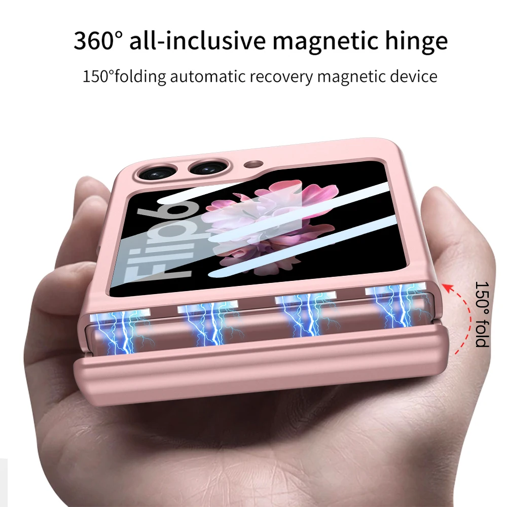 Magnetic Hinge Protection Matte Shockproof Hard Phone Case with Outer Screen Glass