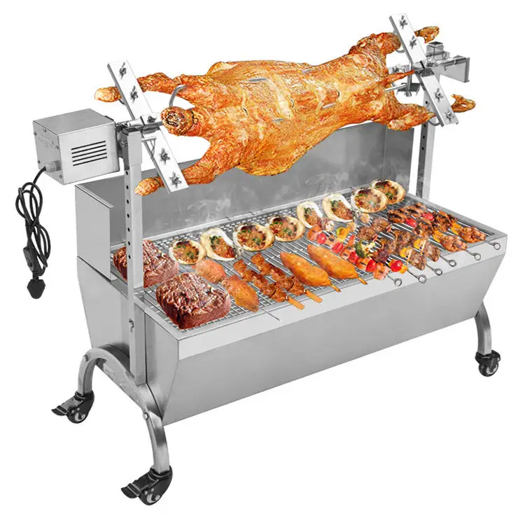 Stainless Steel Big Commercial Automatic Rotating Rotisserie Charcoal BBQ Barbecue Grill Machine For Restaurant электрошашлычница xiaomi liven automatic rotating barbecue hut kl j121