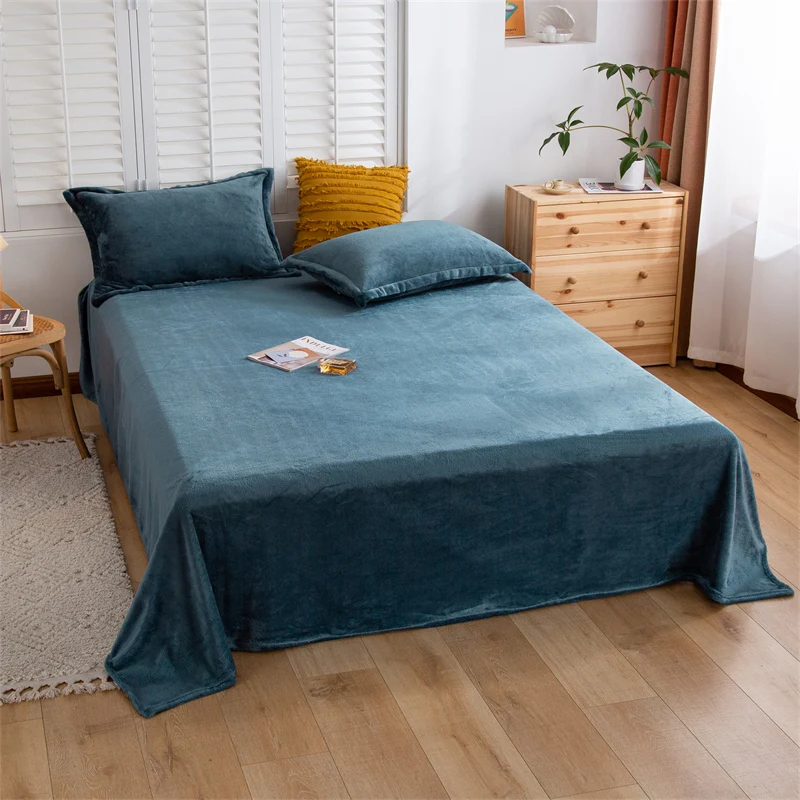Luxury Crystal Velvet Sheet Flannel Flat Bed Sheet Set Single King Size Bedspread Cover Linen Sheets Warm Bedspread Coverlet 5