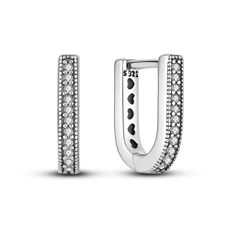 2022 Charm Double Hoop Earrings 925 Silver Sparkling Pave Stud Earring Gift For Women Engagement Jewelry Anniversary