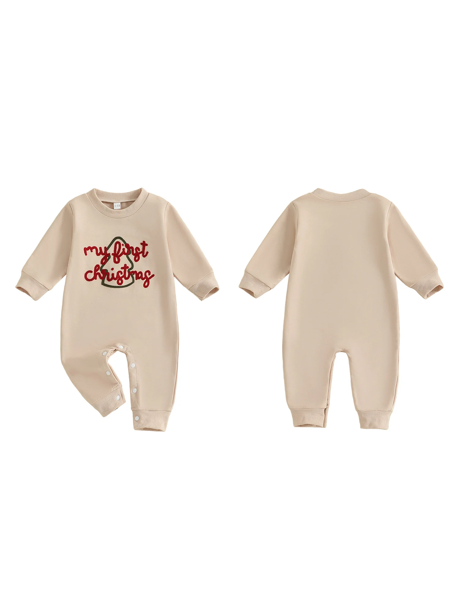 Christmas Newborn Baby Boy Romper Crew Neck Long Sleeve Letters Christmas Tree Print Fall Jumpsuit
