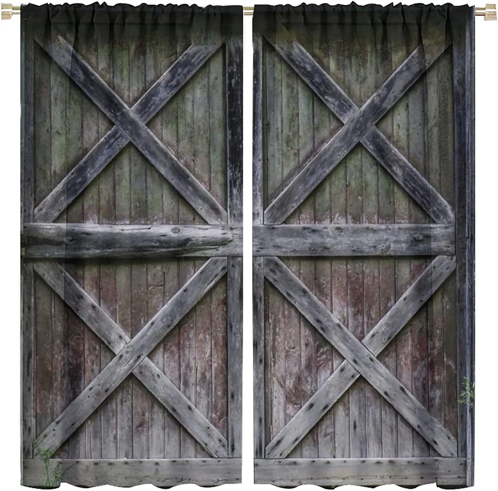 

3D Print Cheap Wooden Door Farmhouse Art Vintage 2 Pieces Shading Drapes Window Curtains for Living Room Bedroom Decor Hooks