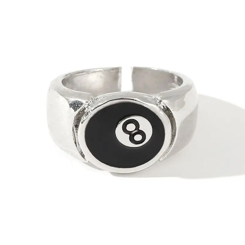 Black Ball 8 Adjustable Ring Male Ring Punk Cool Charm Jewelry Motorcycle Cocktail Party Accessories 6