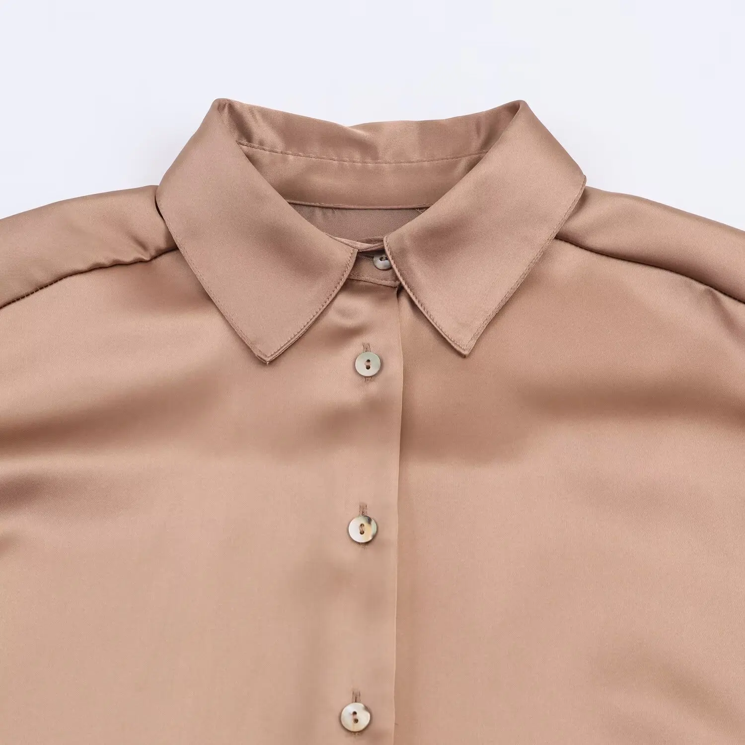 Women Spring Autumn Satin Texture Long Sleeve Shirt Female Single Button Solid Simple Style Lady Business Commuting Shirt Top