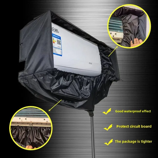 60~100cm 23.6~39.3in Large Black Air Conditioning Cleaning Bag Cover Wall Mounted Waterproof Dust Washing Protector Cleaner Kit 3