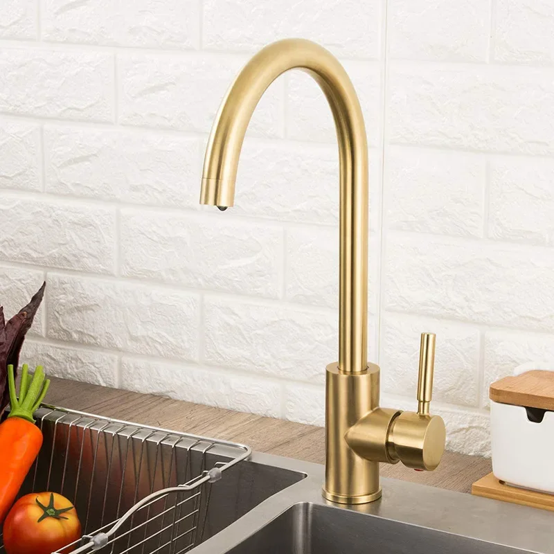 

Kitchen Faucet Cold and Hot Mixer Tap Gold Brushed 304 Stainless Steel Vegetable Washing Sink Basin Faucets