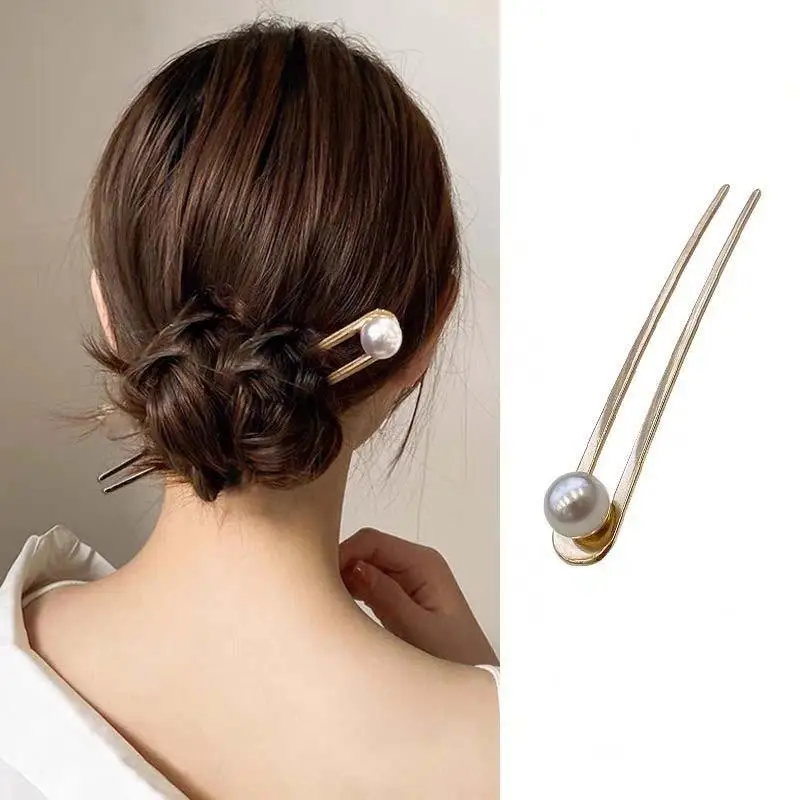 Simple Imitation Pearl U-Shape Hair Sticks Elegant Metal Hairpins for Women Girls Fashion Bun Styling Tools Hair Accessories hair accessory hair stick pearl hairpins