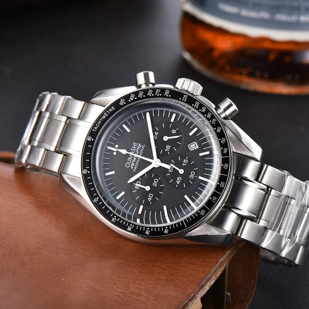 OUMASHI Watch Moon Face Men's Quartz Watch Chronograph Luxury Brand 39mm Date