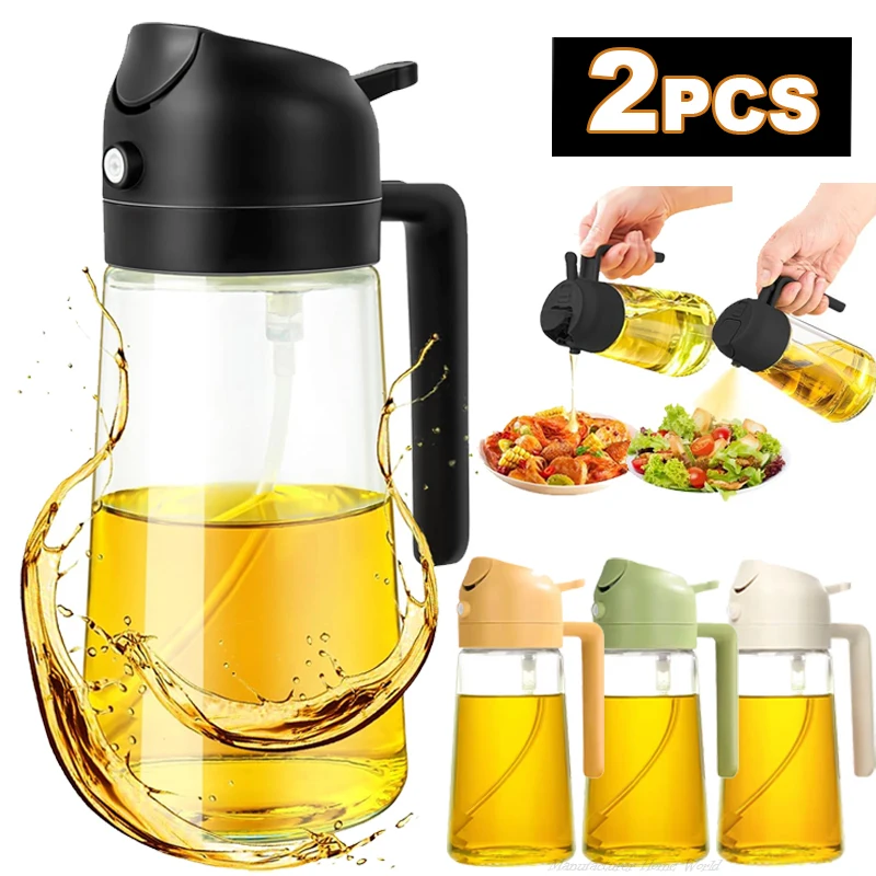 2-In-1 Oil Sprayer oil sprayer oil container 16oz for Cooking Olive Oil Spray Bottle 500ml Plastic Dispenser for Kitchen Barbecue Salad Cooking Baking