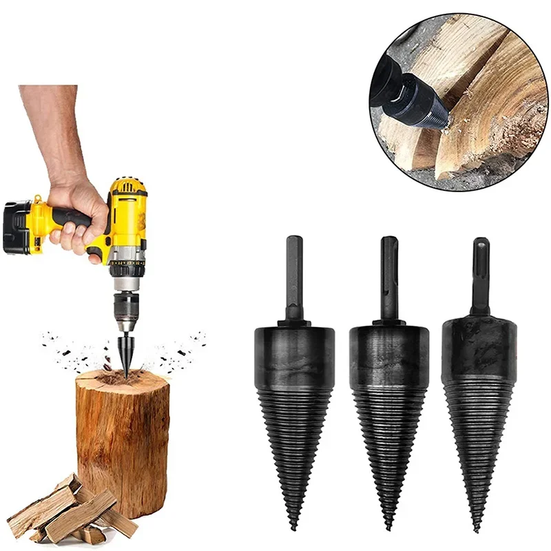 Wood Drill Bit Firewood Splitter Drill Bit Round/Hex/Square Shank Wood Cone Reamer Punch Driver Step Drill Bit Woodworking Tool