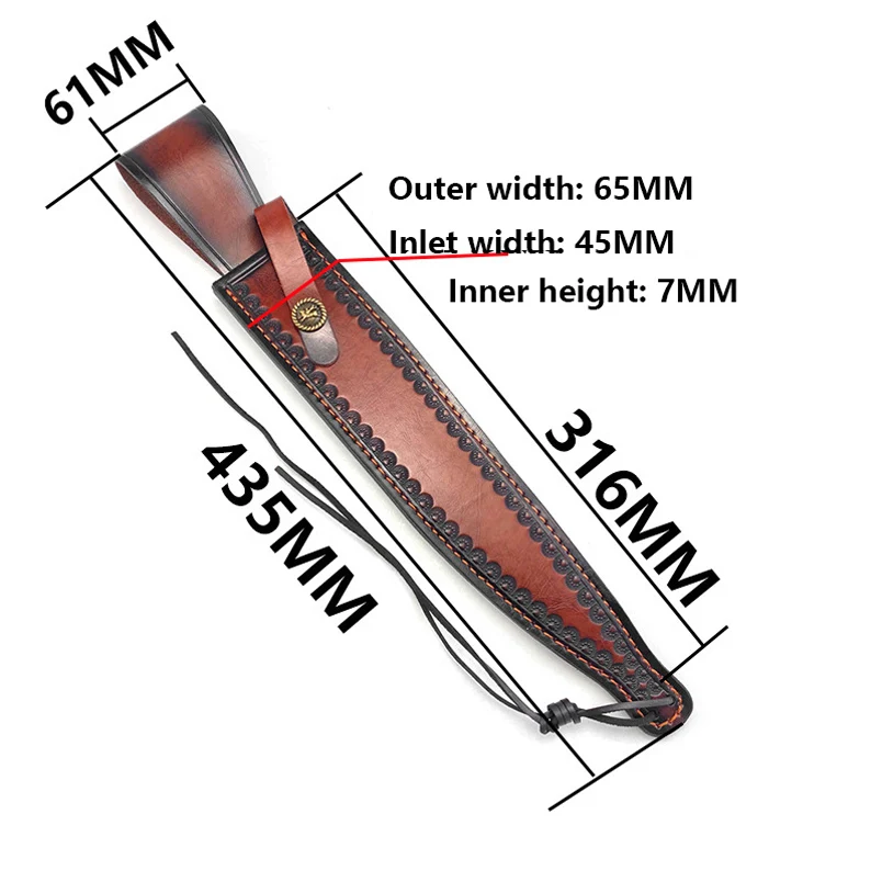 316MM 블레이드 길이에 적합한 진짜 소가죽 소재 야외용 직선 나이프 칼집 소가죽 커버 바지 홀더 로프