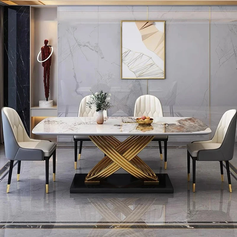 

Rectangle Dining Table Stainless Steel Base Black Restaurant Tables Luxury Conference Tocador Maquillaje Replica Furniture GM