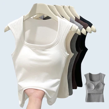 2026 New Wide Shoulder Strap Women's Vest with Chest Pad Summer All-match I-shaped Vest Slim Fit Base Top Fashion Outer Wear 1