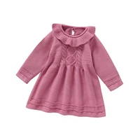 Solid Color Doll Collar Long Sleeve Baby Girls Knee-length Dresses Knitted Acrylic 6-36 Months Infant Soft Princess Skirts 1