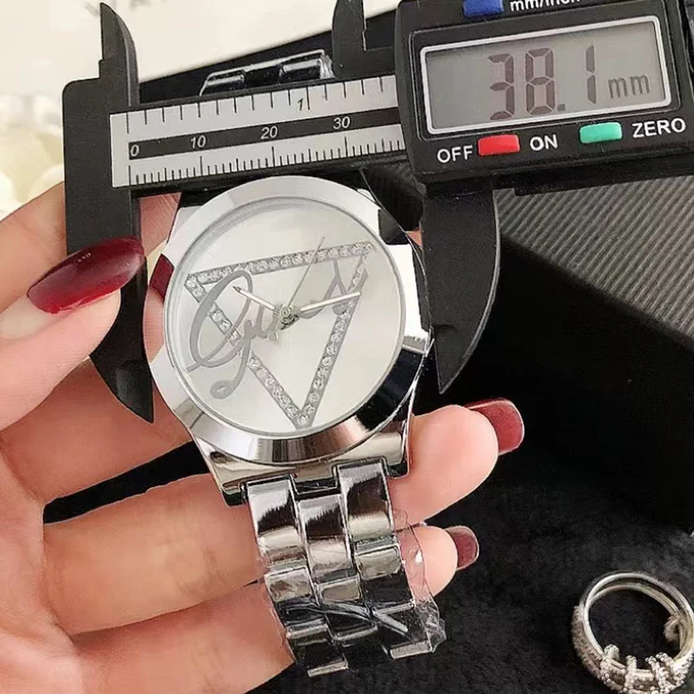 Men Women Quartz Watch for Couple Luxury Diamond Triangle Reloj Ladies Man Stainless Steel Sliver Gold New Clock Male Wristwatch