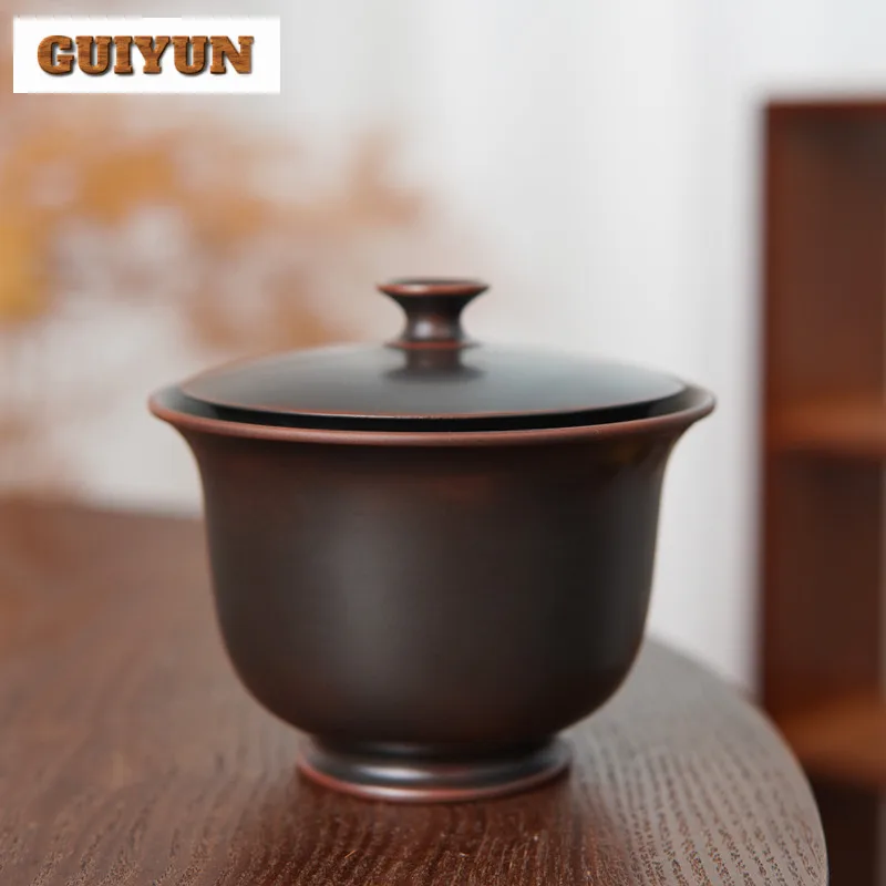 170ml Handmade Qinzhou Nixing Pottery Gaiwan Antique Full Hole With Filter Handheld Tea Tureen Tea Making Cover Bowl Teaset Gift