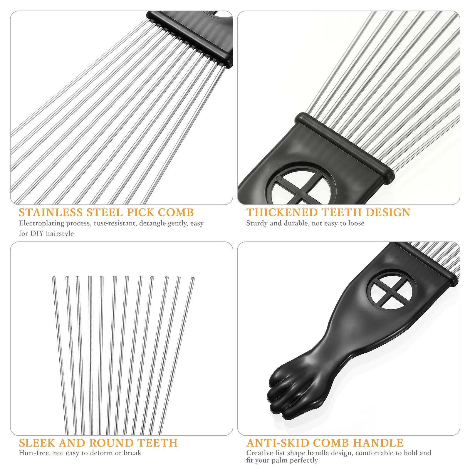 FRCOLOR 2pcs Fist Metal Pick Lift Hair Comb Detangle Braid Hair Comb Man Styling Comb for Home Barbershop (Black) 6