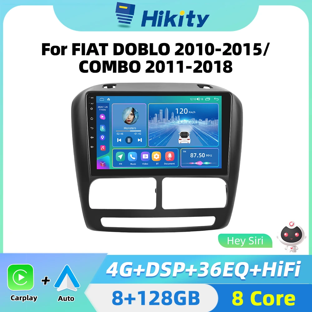 Hikity 2Din Android Auto Radio Per Fiat Doblo 2010-2015 Combo 2011-2018 Carplay Car Multimedia Player Android Auto Gps