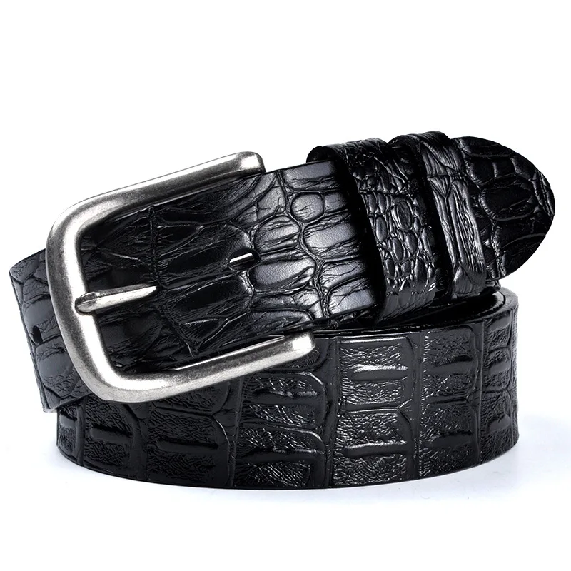 Men's Crocodile Patterned Belt Genuine Leather 39mm Denim Waist Belt High-Quality Cowhide Luxury Needle Buckle Waist Seal Pants