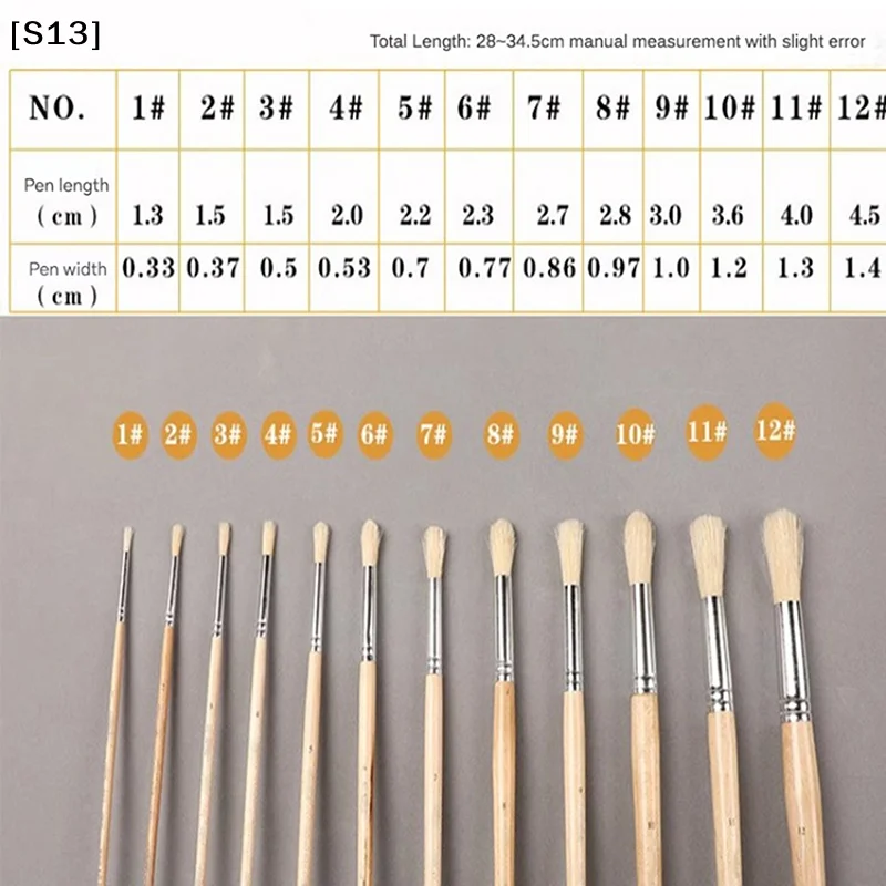 12개 오일 브러쉬 라운드 헤드 돼지털 아크릴 아트 브러쉬 긴 나무 막대 페인팅 브러쉬 아티스트 용품[Q]Q@