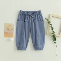 Summer Autumn Baby Pants Toddler Boys Girls Casual Sports Pants Bottom Solid Drawstring Button Children Trousers with Pockets 2