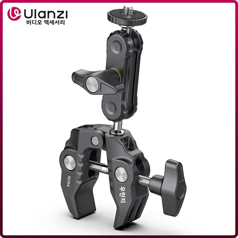 Ulanzi R094 DSLR 카메라 모니터 라이트 마이크 마운트 용 1/4 "3/8" 구멍이있는 이중 볼 헤드 매직 암 클램프가있는 금속 슈퍼 클램프