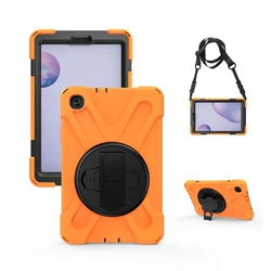 Durable Rotating Tablet Cover with Hand & Shoulder Strap - Fits 8 Devices for A 8.4 2020 SM-T307U (Orange)