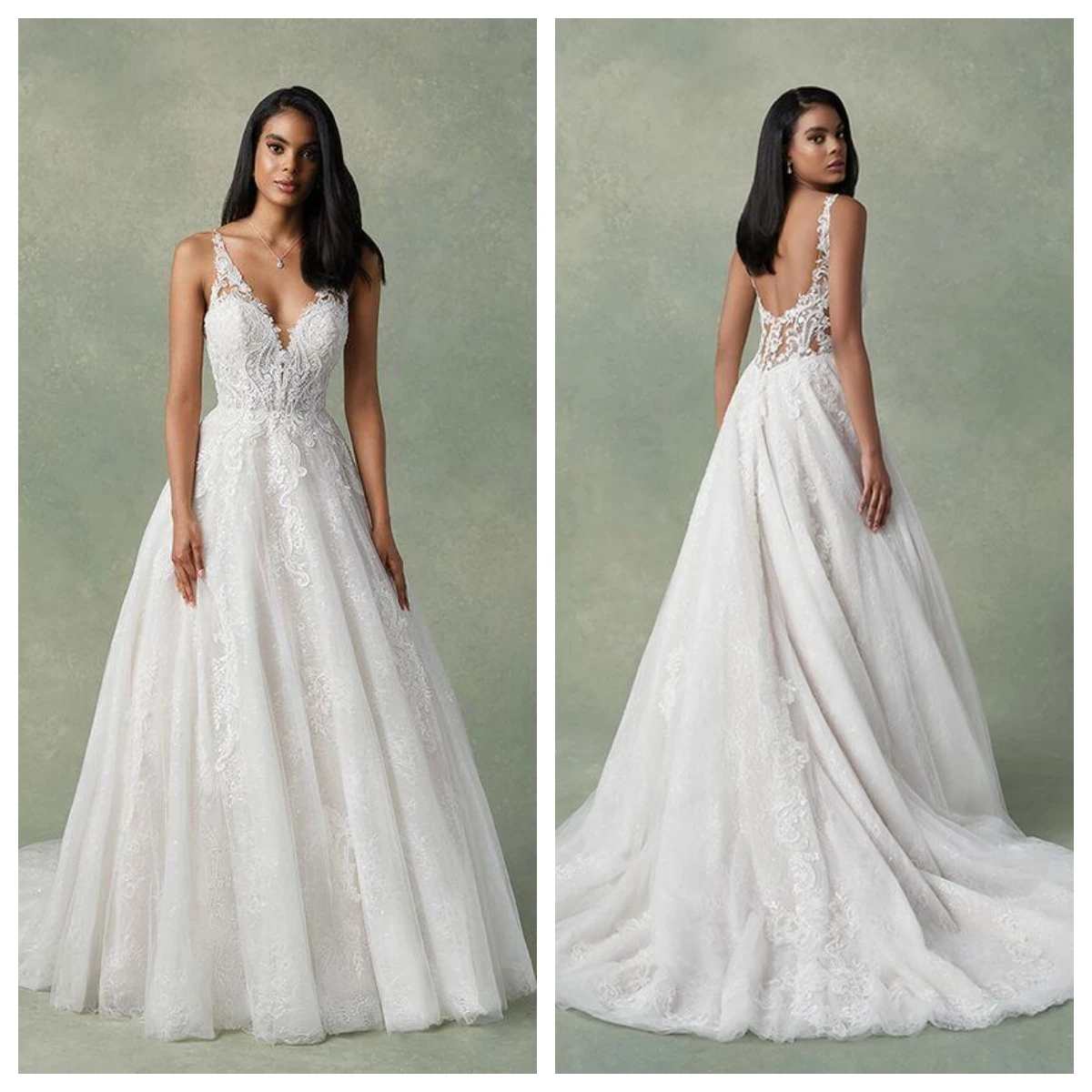 

Elegant Women Wedding Dress Sleeveless Lace Applique A Line Illusion Vestidos De Novia Custom Made Bridal Gown