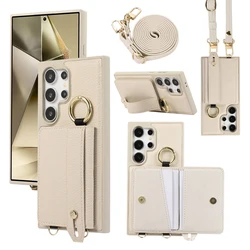 Crossbody Wallet Phone Case with Card Holder and Lanyard Strap in Leather Cover - S24 Ultra (White)