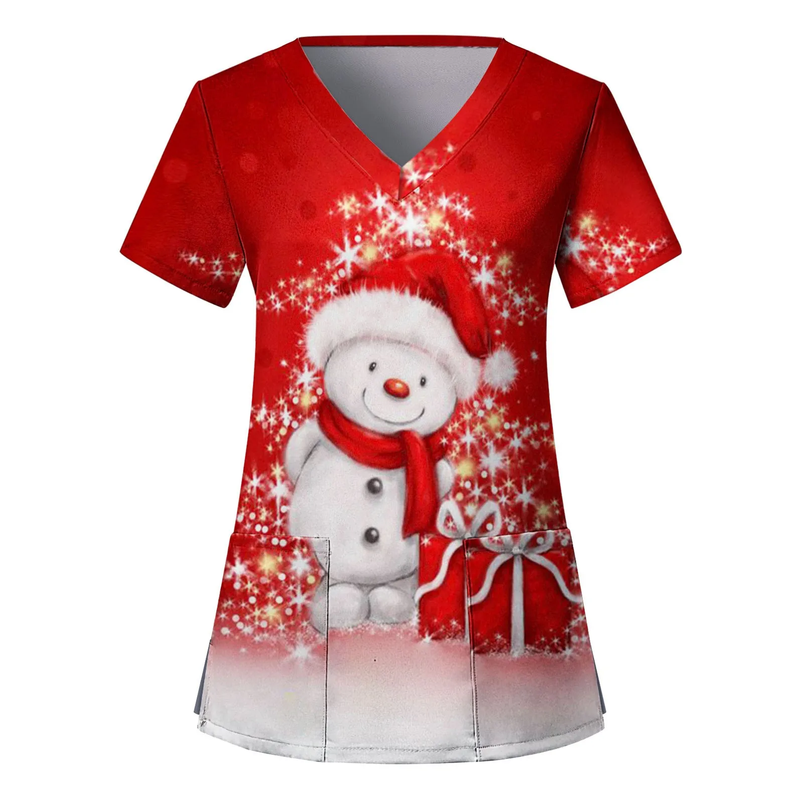 Nurse scrubs top Nurse Uniform Scrubs Women Christmas Print Short Sleeve V-neck Tops Working Uniform Medical Nursing Xmas Workers Scrubs Workwear