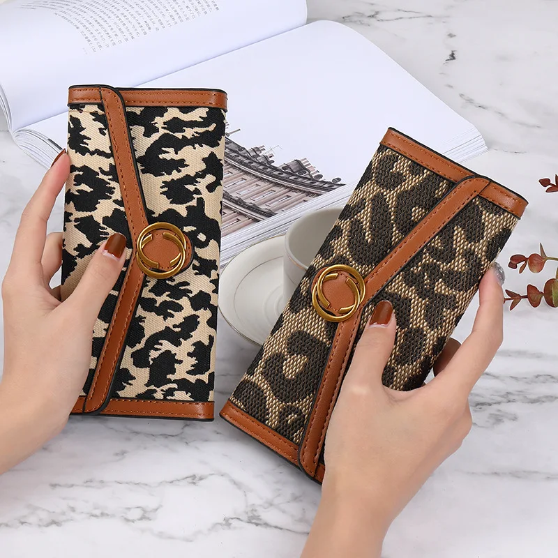 

Leopard Vintage Purse Wallet Women Clutch Money Bag Cartera Card Holder Wallet 24 Cards Long Wallet Women Slim Porte carte