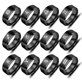 Twelve Constellations Rings for Men Women 8mm Stainless Steel Anel Male Classic Fashion Charm Jewelry Gift 12 Horoscope Ring 1