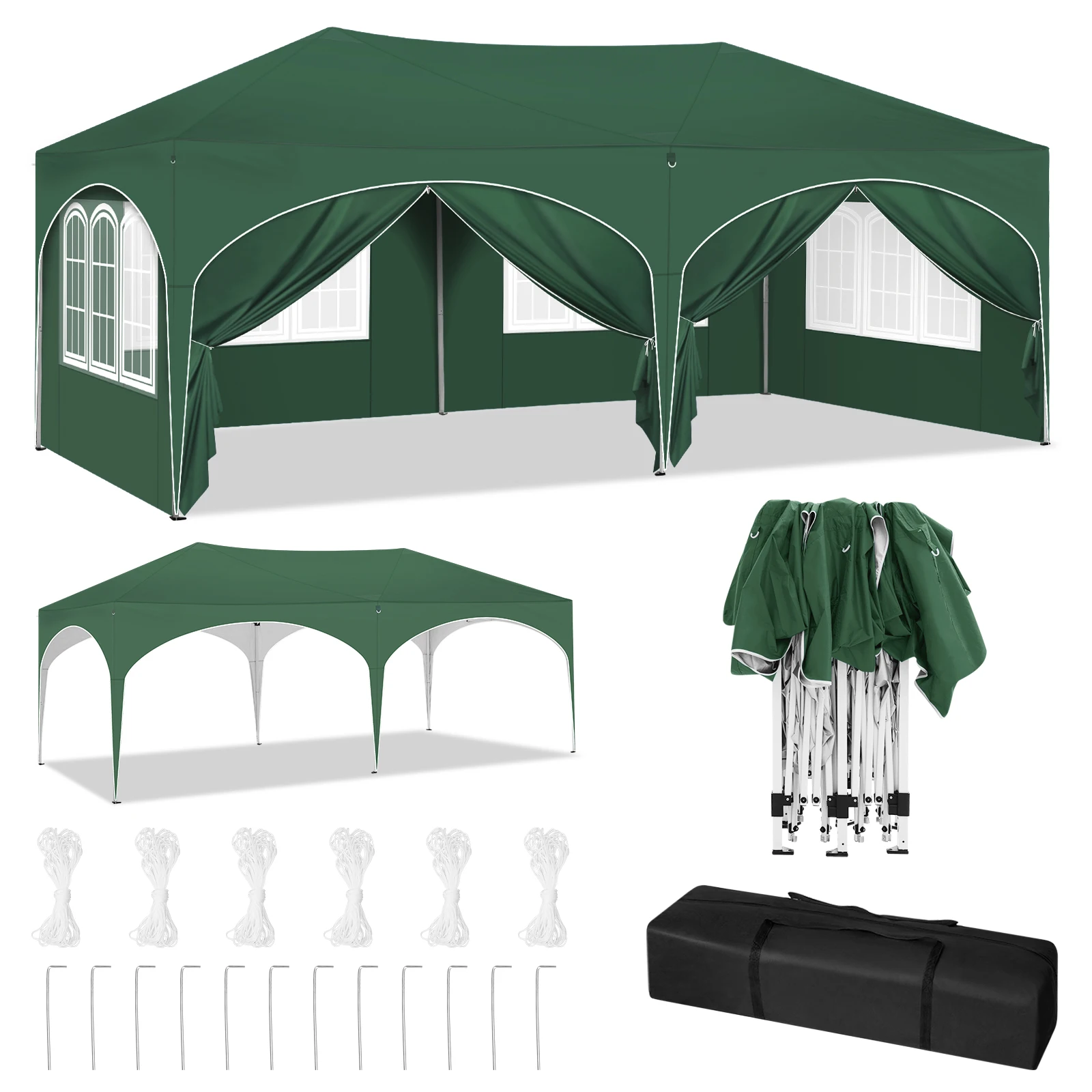 Gazebo per padiglione pieghevole regolabile in altezza 3x6 m con 6 pareti laterali Tenda da festa con protezione UV impermeabile con borsa per il trasporto per picnic 1