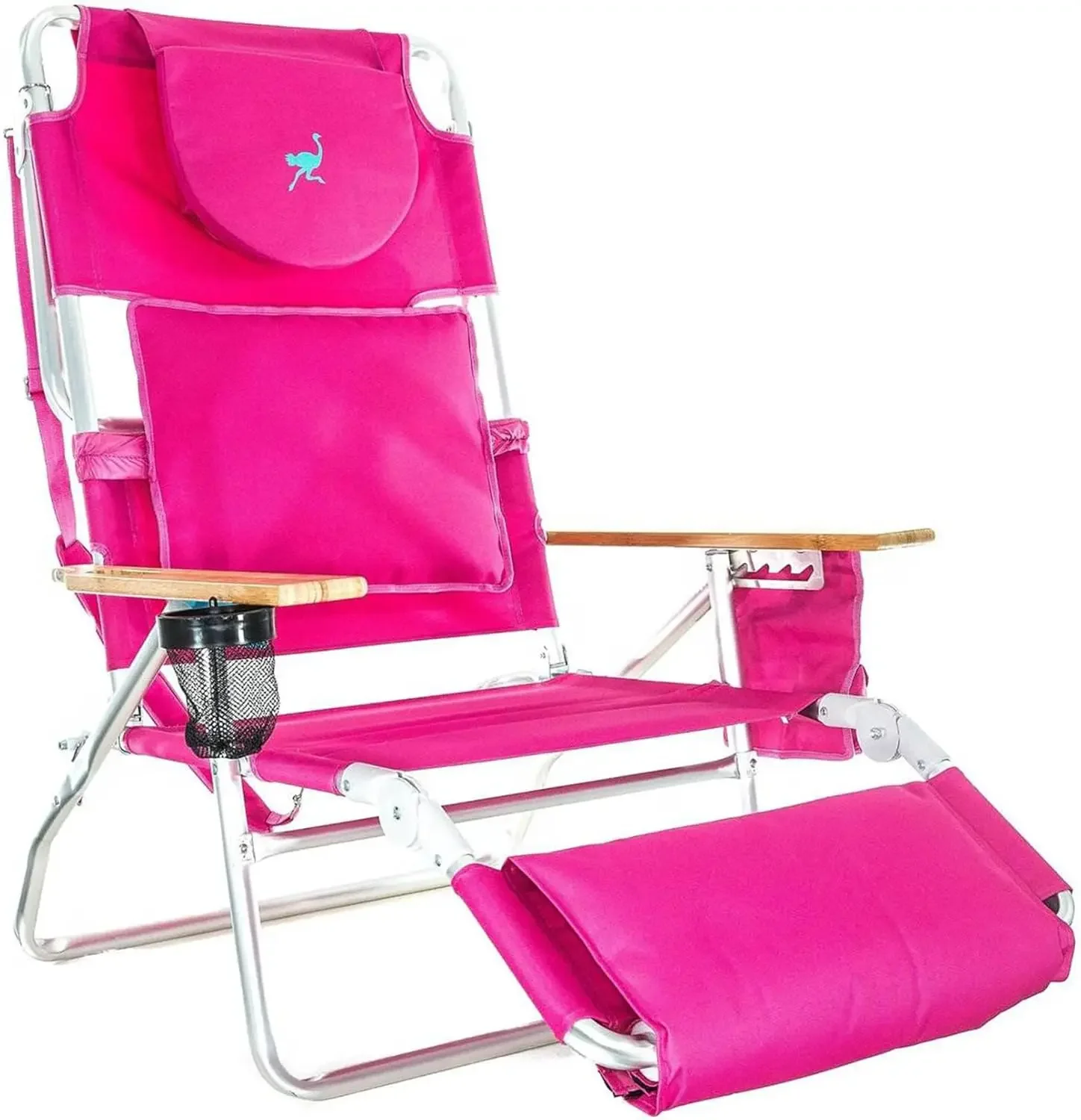 Portable Deluxe 3-in-1Padded Sports Chair w/5 Positions&Footrest&Chaise Lounge Folding Steel Frame Beach Chair w/4Positions,Pink