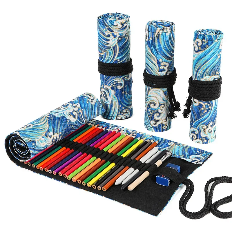 72 Holes Organizer Roll-up Pencil Bags pencil cases Stationery Make Up Storage Case Pencil Scroll Students School Supplies Crayon Protector
