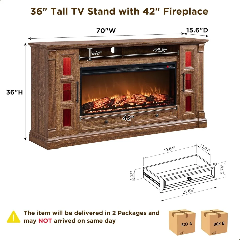 TV Stand with Fireplace for up-to-80 TV, Farmhouse 72" Entertainment Center with 42" Electric Fireplace 2